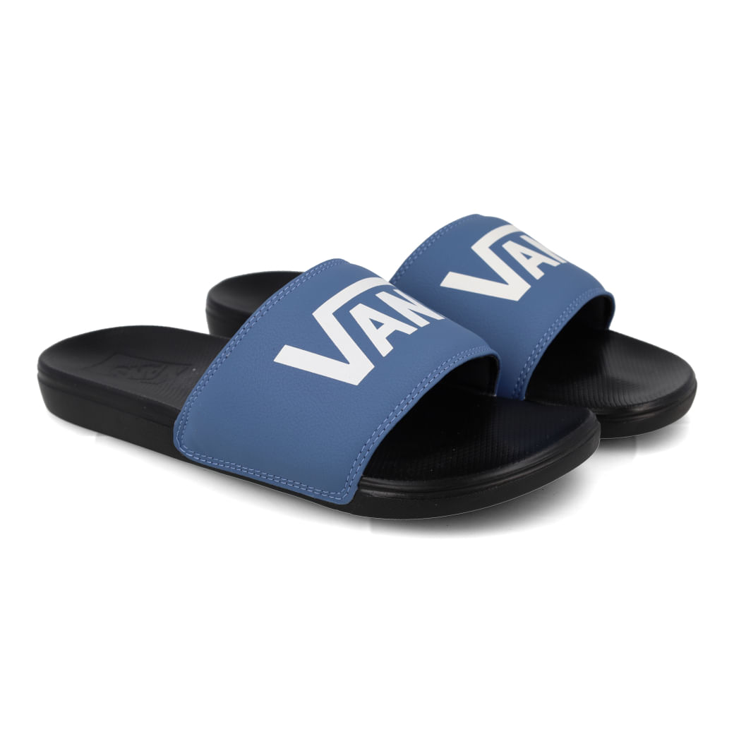 Chinelo slide masculino Vans modelo Slide-On azul com sola preta antiderrapante